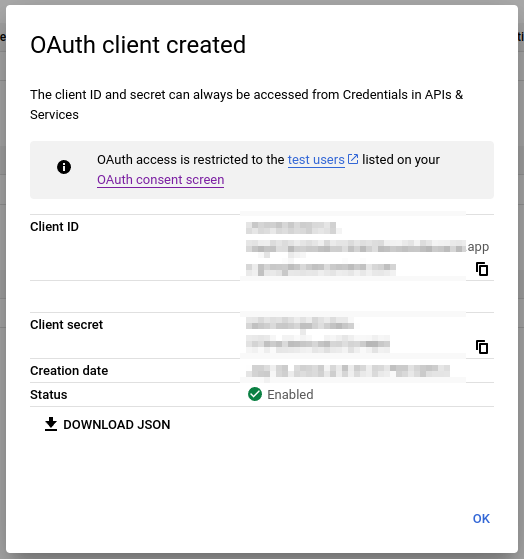 Google OAuth Client Created